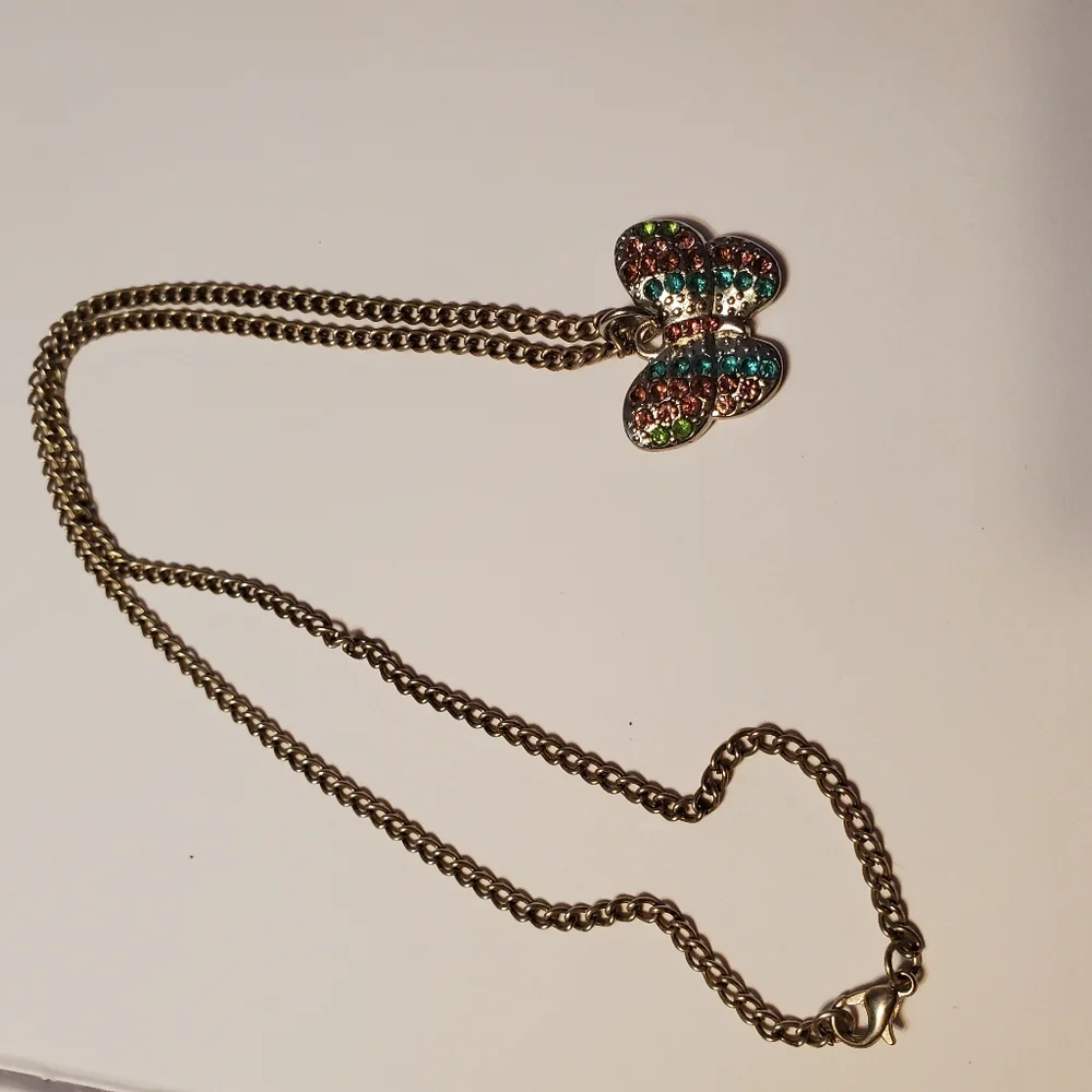 Women's Silver Chain Necklace‎  Color Rhinestones Butterfly Jewelry Faux Silver